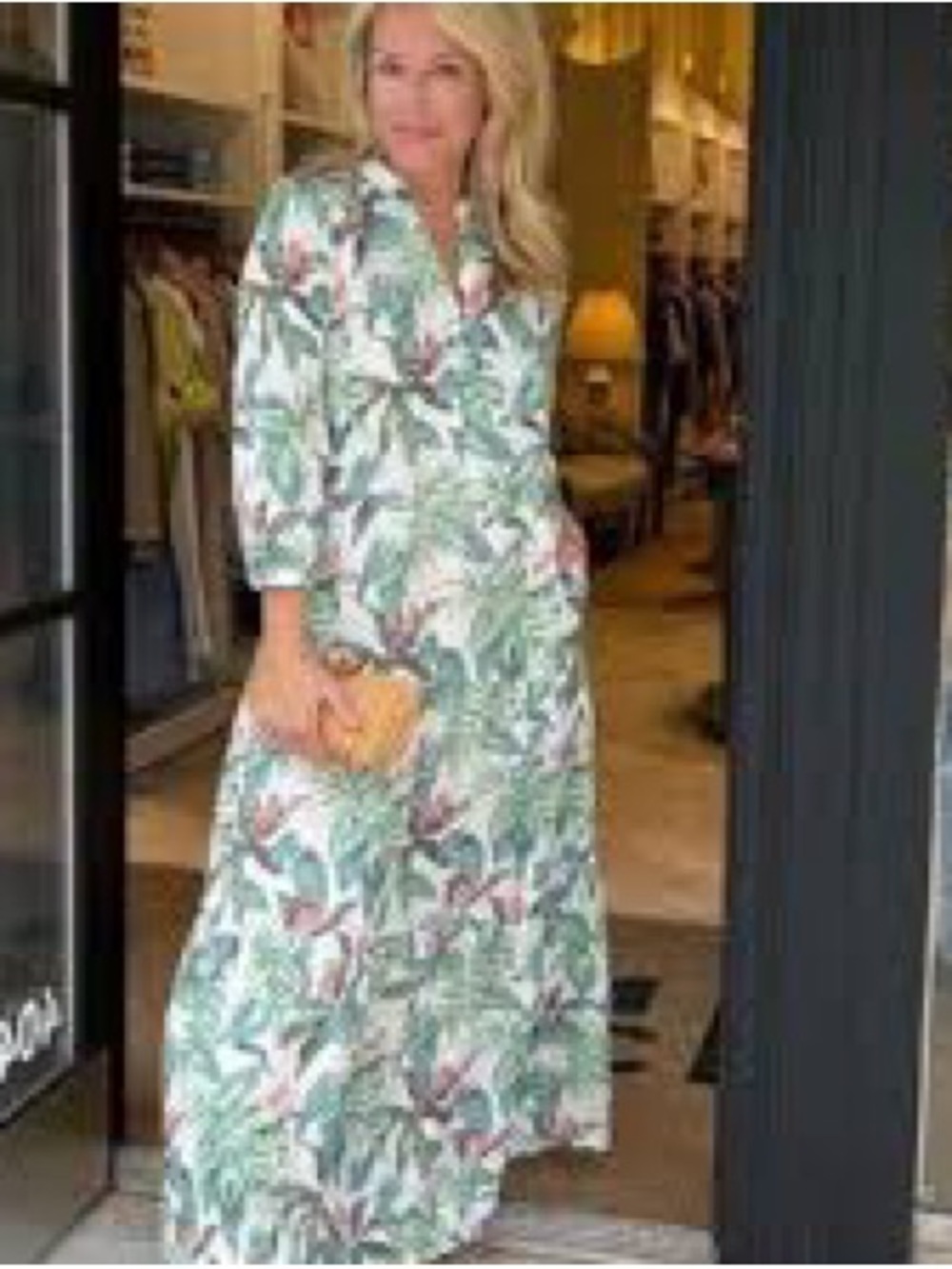J.McLaughlin Orla Dress Womens M Green White Tidal Palms Tiered Midi